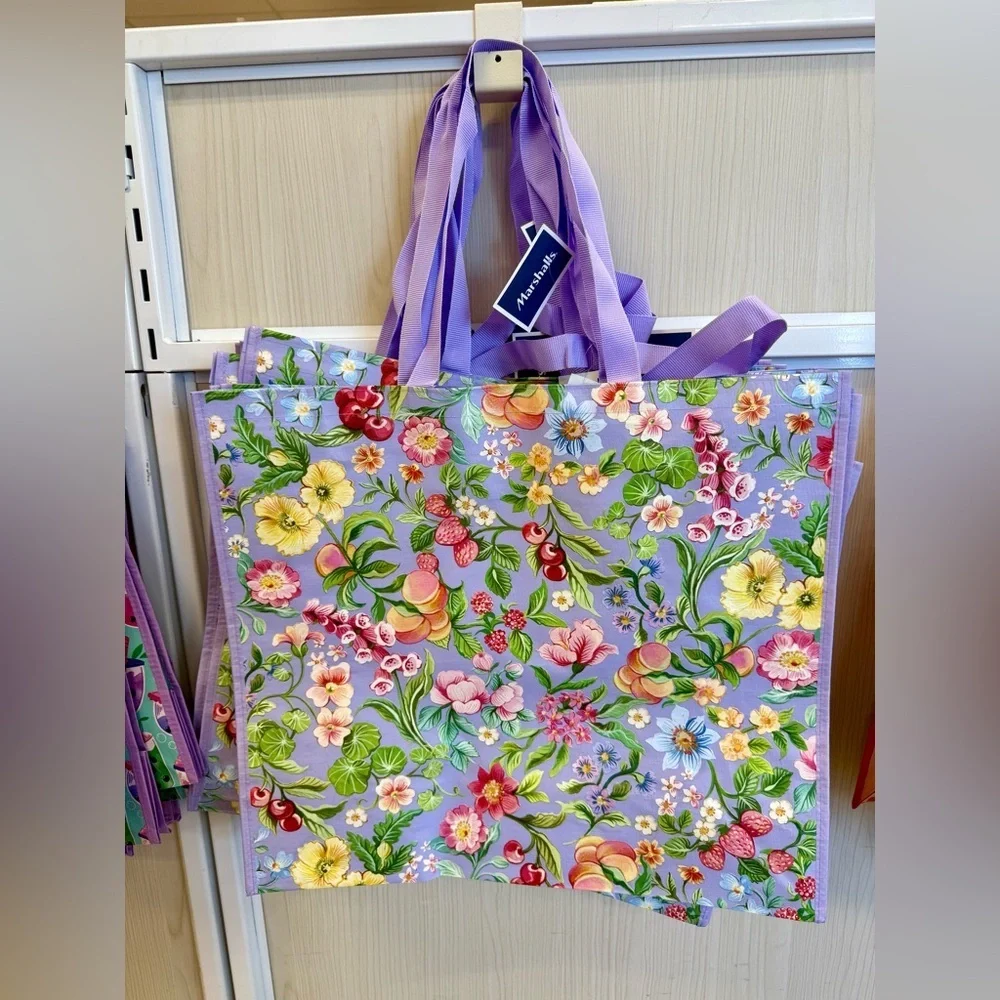 Floral Spring Cherry Fruit Reusable Shopping Tote - Picture 1 of 1